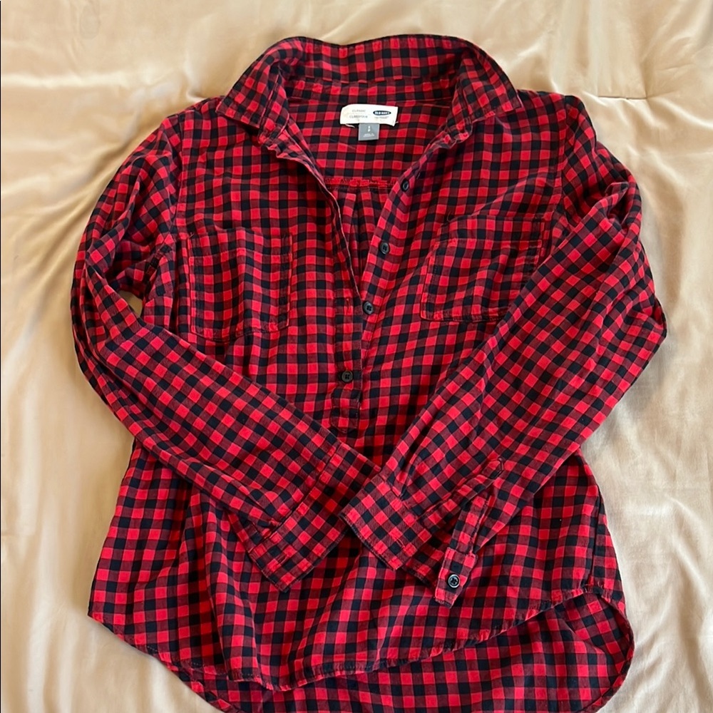 Old Navy Red and Black Plaid Blouse